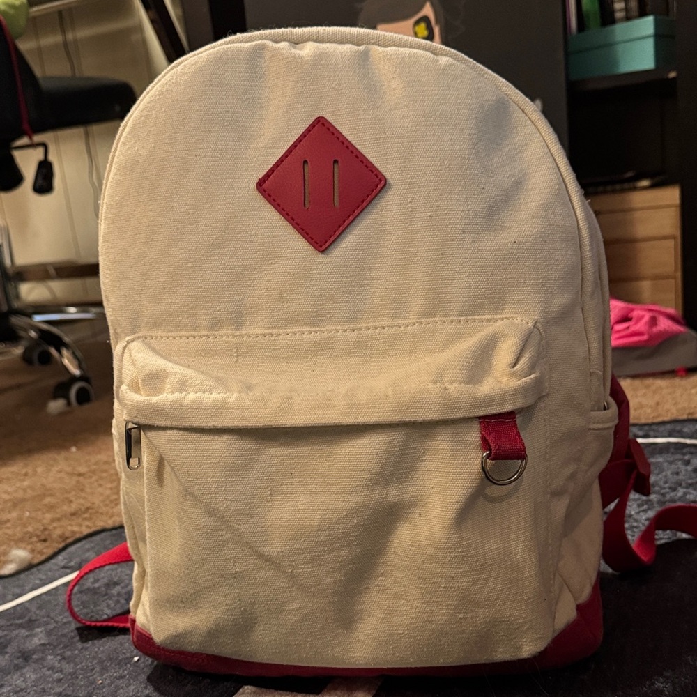 Stylish Cream and Red Backpack & Matching Cosmetics Bag